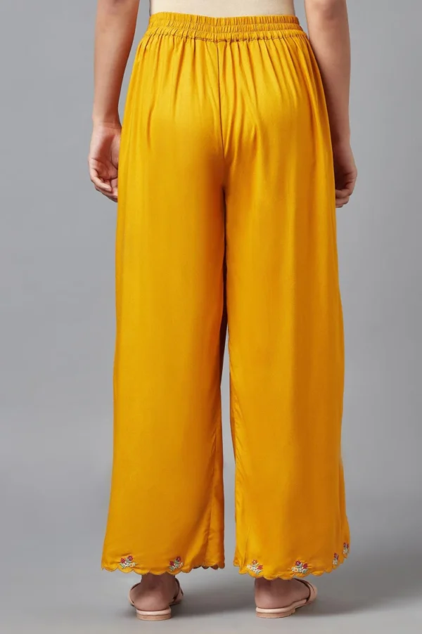 Deep Yellow Embroidered Parallel Pants - Image 4