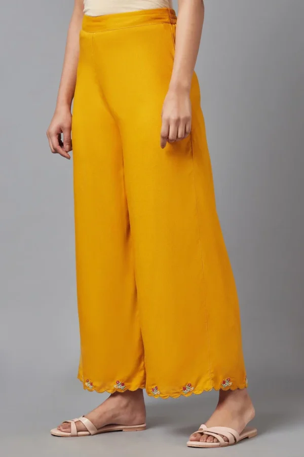 Deep Yellow Embroidered Parallel Pants - Image 3