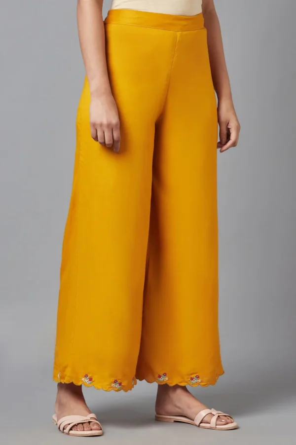 Deep Yellow Embroidered Parallel Pants - Image 2