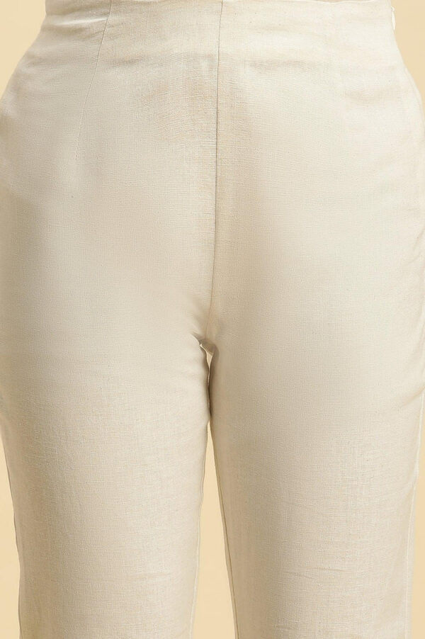 Ecro Solid Cotton Pants With Schiffli Detailing - Image 3