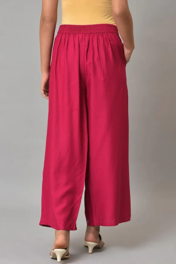 Berry Pink Embroidered Parallel Pants - Image 8