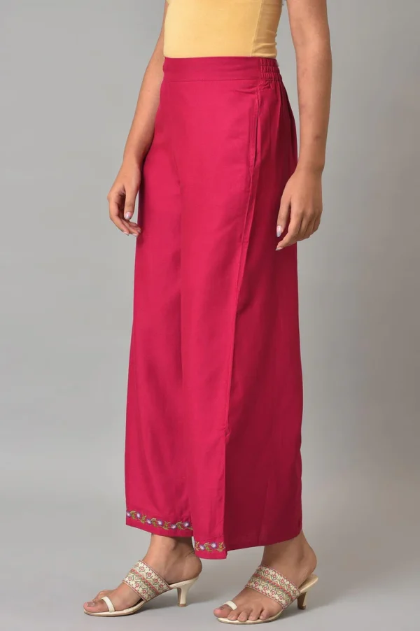 Berry Pink Embroidered Parallel Pants - Image 2