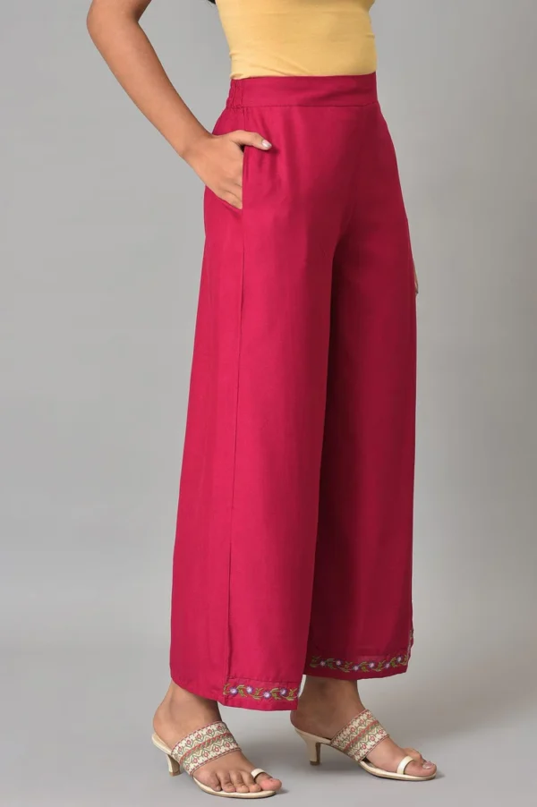 Berry Pink Embroidered Parallel Pants - Image 3