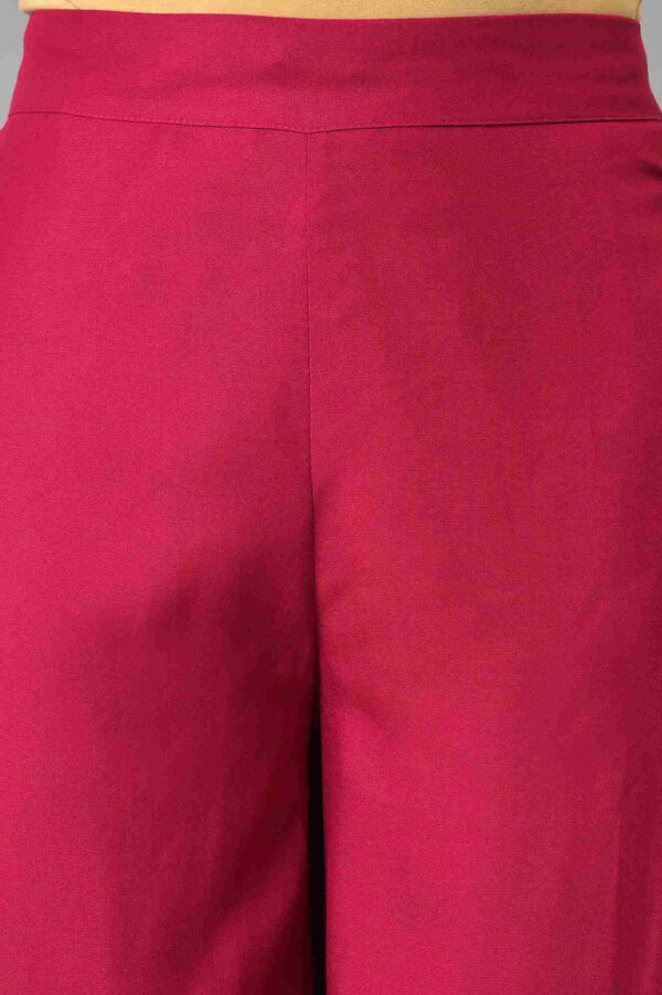 Berry Pink Embroidered Parallel Pants - Image 5