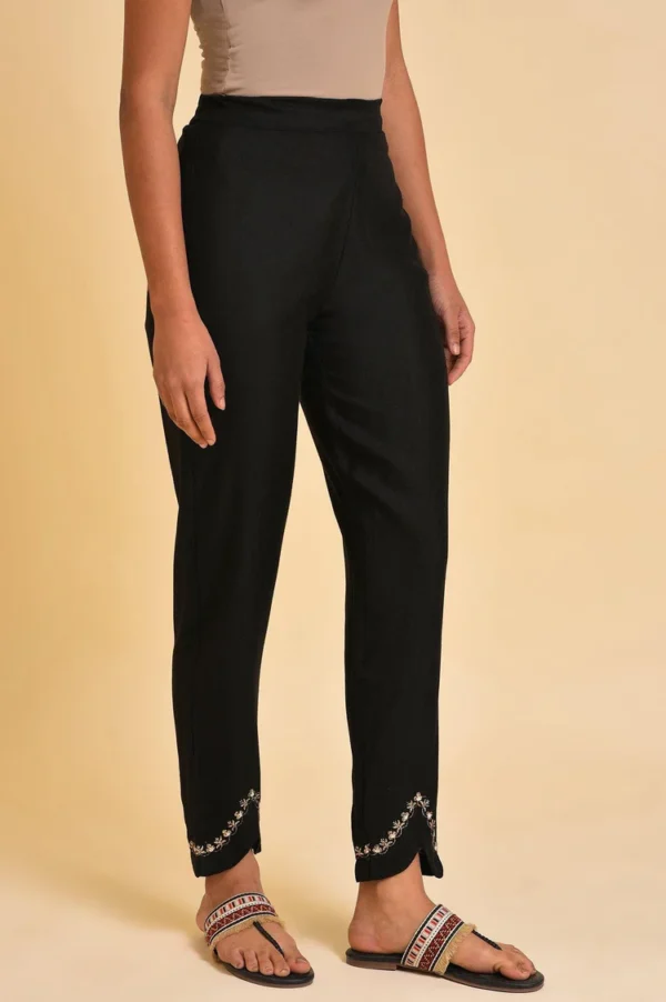 Black Embroidered Slim Pants - Image 5