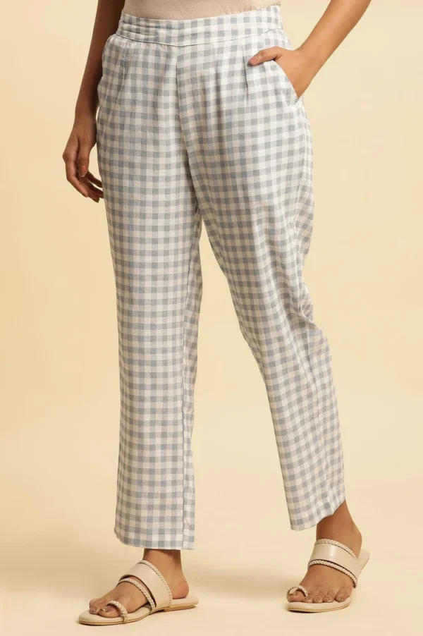 Blue And White Checker Straight Pants