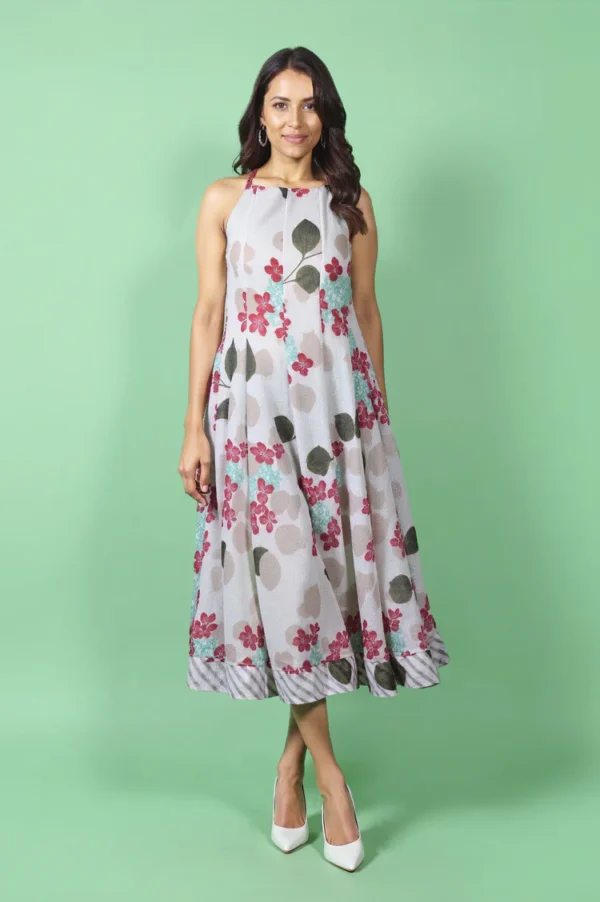 Off-White Foral Printed Cotton Kota Flared Spaghetti Dress - Image 2